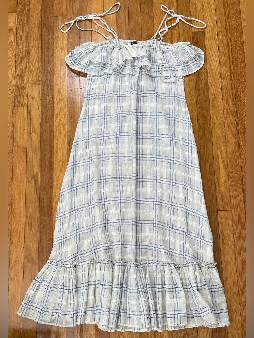Anthropologie Antik Batik Tony Shoulder Tie Ruffle Plaid Maxi Dress